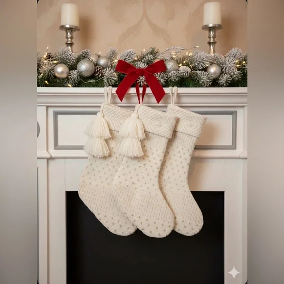 Wondershop Knit Metallic Thread Starburst and Pom Pom Stocking - Picture 1 of 5